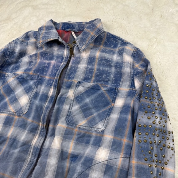 Free People Deconstructed Shirt Jacket Plaid Metal Stud Detailing Women's Small - Picture 2 of 8